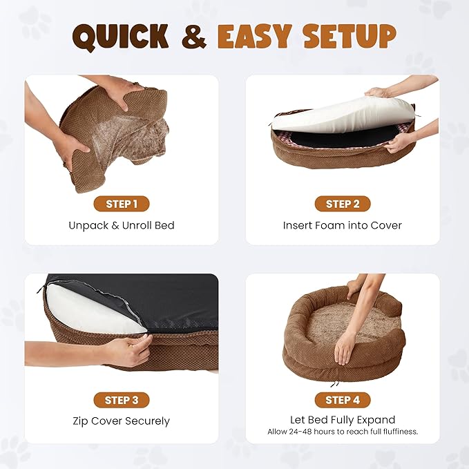 Orthopedic Dog Bed for Extra Large Dogs – XL Size 48"x36" Washable Bolster Couch, Extra-Thick 3.6" Foam Oval Pad Fits Dog Curve, Washable Removable Calming Plush Cover, Cozy Pet Sofa Bed