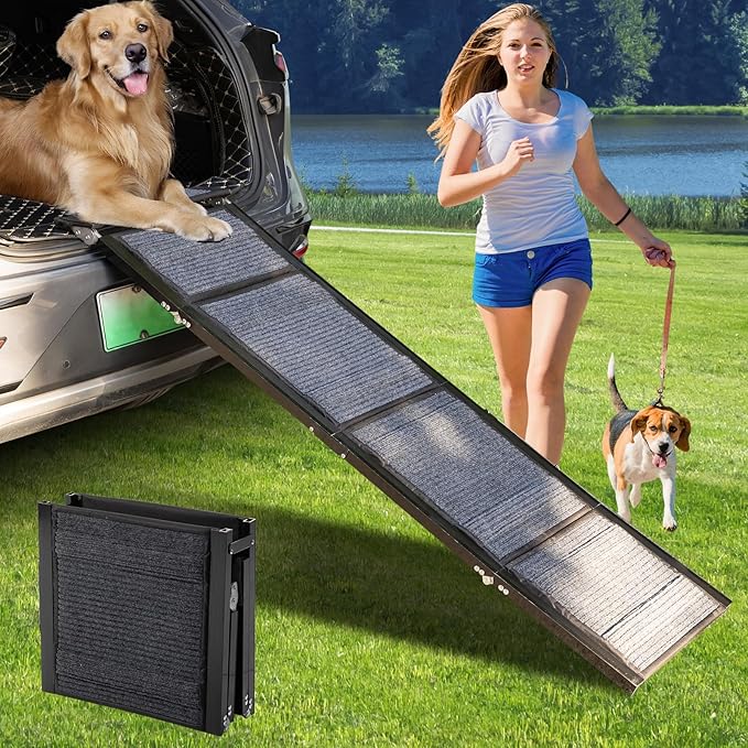 Dog Ramp for Car,350LB 67" Long & 20" Wide ramp for Dogs to get in car,Folding Dogs Ramps for Large Dogs with Non-Slip Rug Surface,Dog ramp for Truck,SUV,Dog Steps for Bed,Adjustable Dog ramp