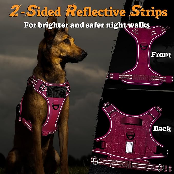 rabbitgoo Dog Harness Small Sized No Pull, Tactical Service Pet Vest with Molle and Control Handle, Adjustable and Reflective Military Harness for Easy Walking and Training, Rose Red, S