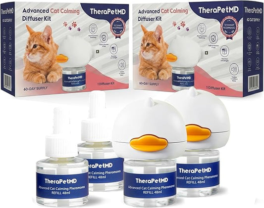 TherapetMD 2-Pack 120-Days Cat Calming Diffuser Kits - Dual-Pheromone Cat Diffusers for Stress, Pee Spraying, Fighting, Excessive Meowing & Scratching – Includes 2 Diffusers + 120-Days Refills
