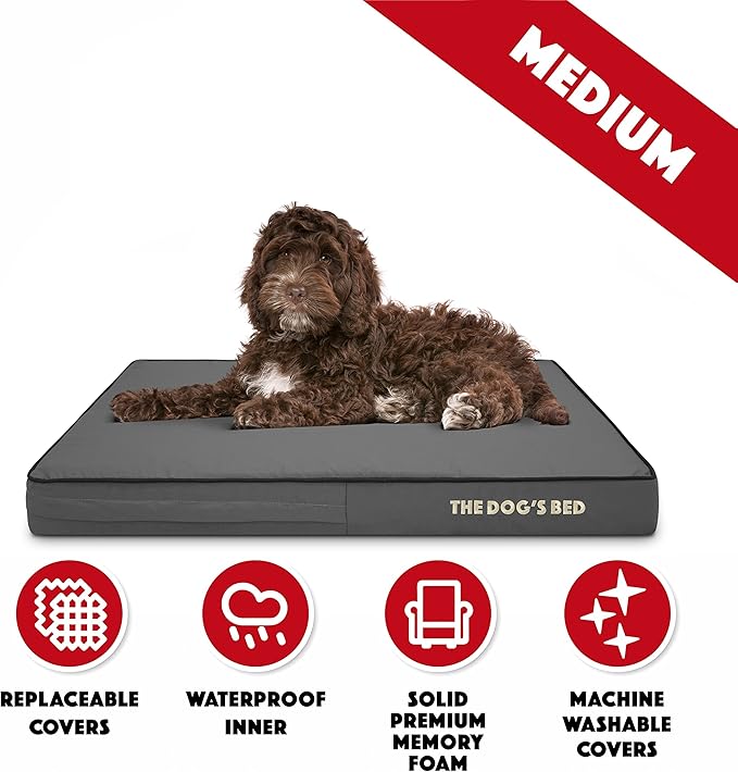The Dog’s Bed Orthopedic Memory Foam Dog Bed, Medium Grey & Black, Waterproof, Supportive Dog Bed with Replaceable Covers, Veterinary Approved