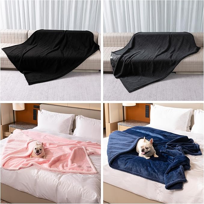 Waterproof Pet Blankets for Medium Dogs Small Cats Black Calming Pets Sherpa Blanket Fluffy Bed Sofa Couch Covers Puppy Leakproof Washable Cover for Warm-Black,M-57x40in