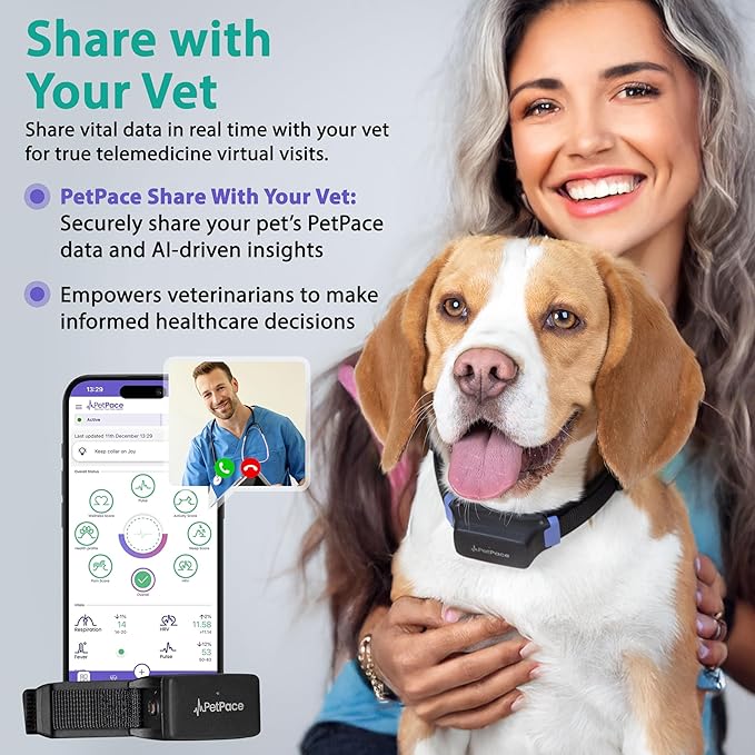 NEW Dog Health Monitor V3.0 by PetPace – AI Smart Collar with 24/7 Vital Signs, Pain & GPS Tracking, Telehealth AskaVet & Share With Your Vet, Smartwatch Sync – Subscription Required (Large)