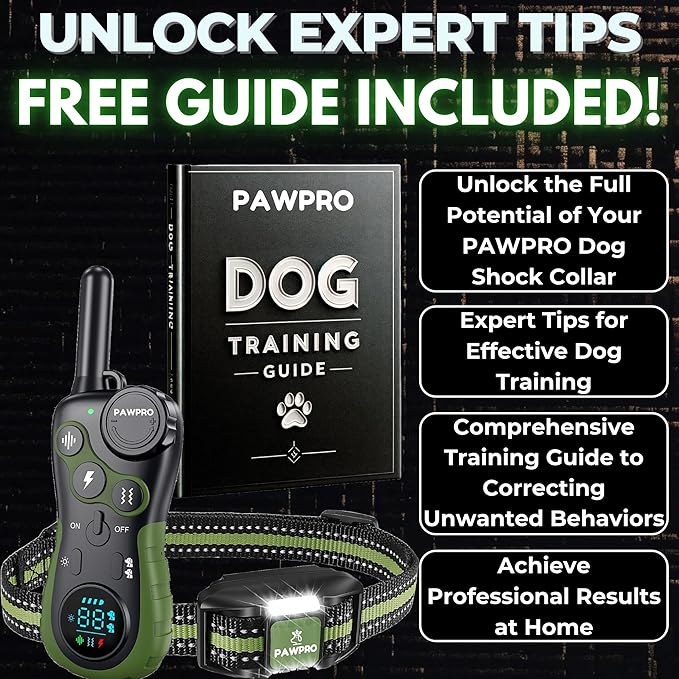 Dog Shock Collar with Remote, Unmatched 4-Mile Range, Night-Light Mode, Training Guide Included, 124 Training Levels & 4 Modes, Beep Vibration Shock, Waterproof Rechargeable, Fits All Dogs (Green)