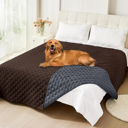 Smiry Waterproof Dog Bed Cover Pet Blanket, Soft Washable Dog Blanket for Furniture Bed Couch Sofa Reversible, Checkered (82"x82", Chocolate/Dark Grey)