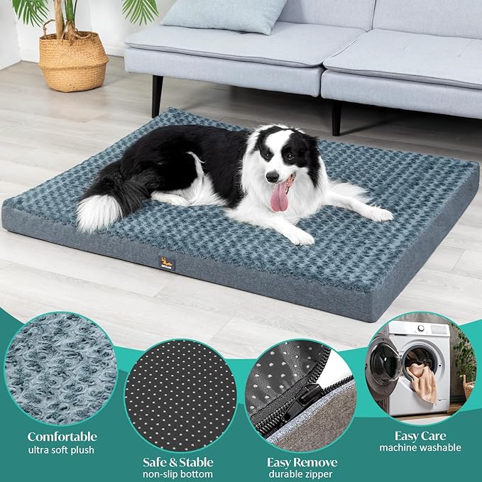 Extra Large Dog Bed for Dogs up to 90 lbs with Orthopedic Foam Waterproof Cover Removable and Washable Cover Fluffy Dog Crate Bed with Non-Slip Bottom