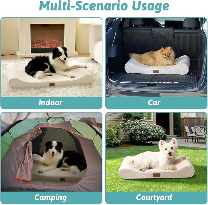 Orthopedic Dog Bed for Medium Dogs up to 65 lbs - Removable Washable Cover with Waterproof Lining & Non-Skid Bottom, Cotton-Polyester Blend Boat-Shaped Lounger Mattress, M(36x24x5.5in)/Beige