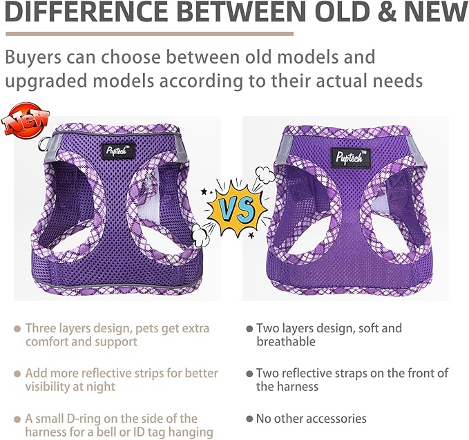 PUPTECK Dog Harness and Leash Set for Small Medium Dogs No Pull Step-in Soft Mesh Puppy Cat Vest Harnesses Reflective at Night, Upgraded New Purple S