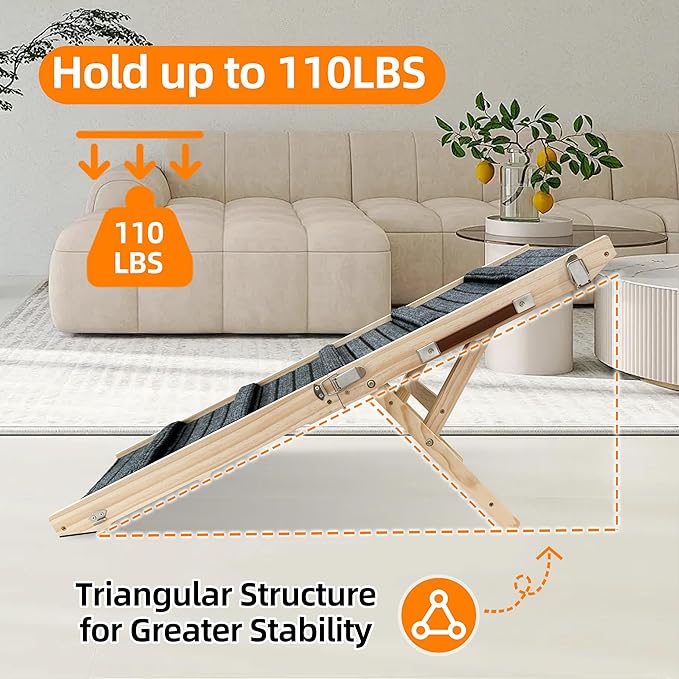 Dog Ramp for Bed-Non-Slip - Extra Wide Pet Ramp for Small Large Dogs to Get on Couch Car Wooden Foldable Dog Ramp Seamlessly Connects Platform -Hold up to 110 Pound-Adjustable, Foldable (M)