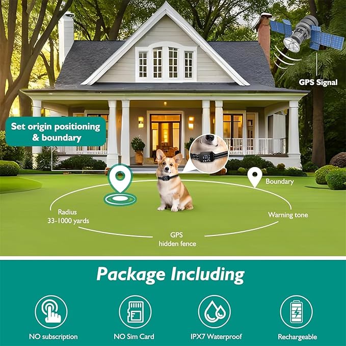 GPS Wireless Dog Fence, Electric Pet Containment System for Stubborn Dogs, Safe Effective, Rechargeable Waterproof Shock Collar Receiver, Tone/Static Correction, Harmless for All Dogs,black