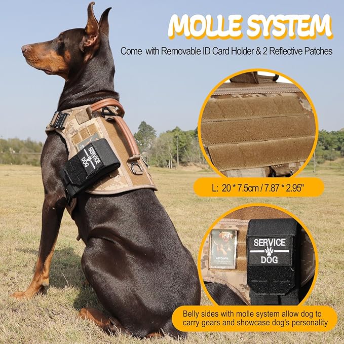 Service Dog Vest - HEYCAHVA Tactical Dog Harness Full Metal Buckles Dog Vest for Large Medium Dog Reflective No Pull Dog Harnesses with Leather Handle, Hook & Loop for Hiking Training (Desert Camo, L)
