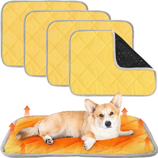 Novabright 4 Pack Self Warming Cat Bed Cat Dog Heating Pad Soft Warm Thermal Mat with Anti-Slip Bottom Dog Crate Pad for Outdoor Indoor Small Dogs Kittens(Turmeric Color,19.6 x 27.5 Inches)