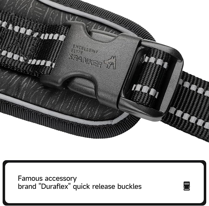 EXCELLENT ELITE SPANKER Nylon Reflective Dog Harness Adjustable No Pull Lightweight EVA Padded Vest Nameplate-Front Clip Service Dog Harness with Buckle for Medium Large Dogs (Black, M)