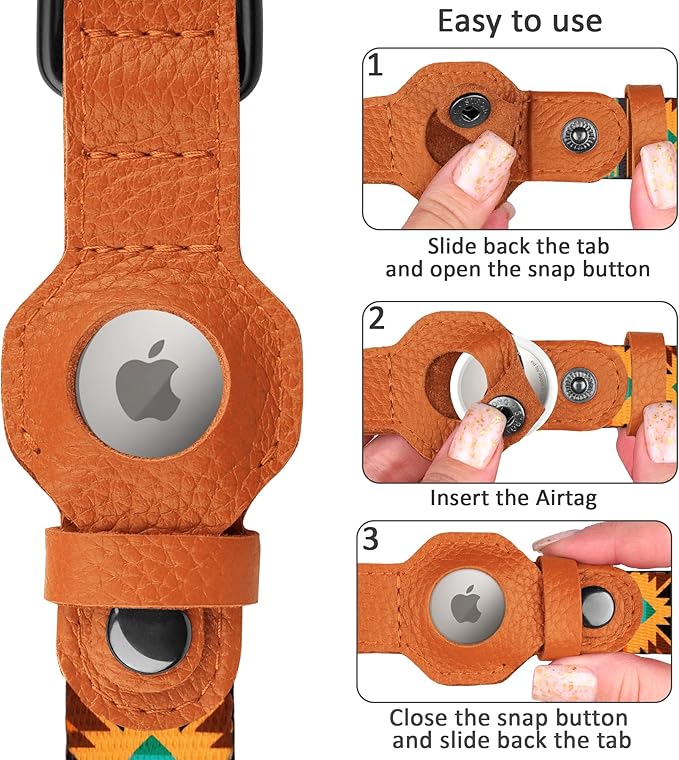 AirTag Dog Collar with Metal Buckle - Printed Nylon Soft Leather Dog Collar with Apple AirTag Holder - Secure Tracking GPS Pet Collars for Girl Boy Small Large Dogs (M, 14"-18" Neck Fit, Southwest)