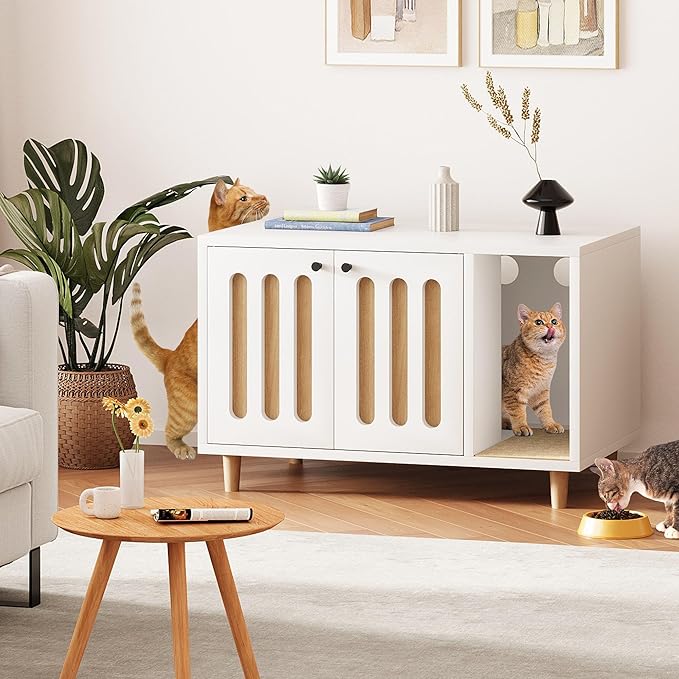 Cat Litter Box Enclosure, Hidden Enclosed Cat Litter Box Furniture with Scratching Mat, Indoor Side Table End Table for Living Room Bed Room