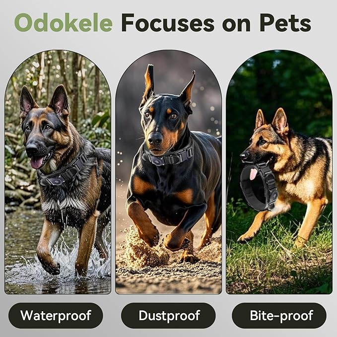 2025 Upgrade Waterproof AirTag Dog Collar, Military Tactical Dog Collar with AirTag Holder, Comfortable Control Handle and Metal Buckle, GPS Dog Collar Holder for Medium to Large Dogs (Black, L)