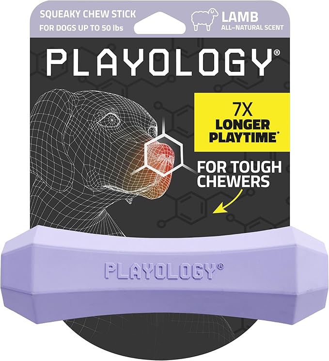 Playology Dog Toys | Durable Squeaky Chew Stick for Dogs | Medium Lamb Scented Toy - Easy to Clean and Made from Non Toxic Materials