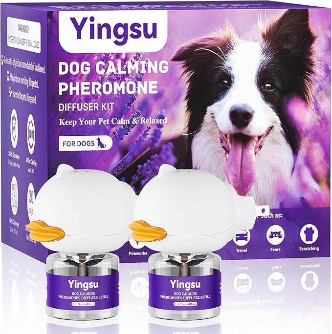 Dog Calming Diffuser, 4 in 1 Puppy Pheromones Calming Diffuser, Relaxing Pheromone for Dogs Relief Stress Anxiety Reduce Aggression Barking, Help Train Dog to Pee, 2 Diffuser 2 Refill(48ml)