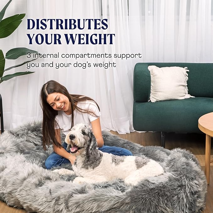 PupCloud, Human-Sized Dog Bed, Faux Fur Memory Foam, Waterproof and Machine Washable, Ultra-Soft Cover