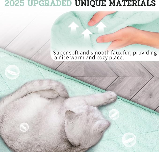 NWK Fluffy Self Warming Cat Mat, Cat Blanket, Thermal Dog Mat, Washable, Non-Slip Bottom for Sofa & Crate & Kennel & Car Seat (Mint Green, Large (35'' X 23'' X 0.4''))