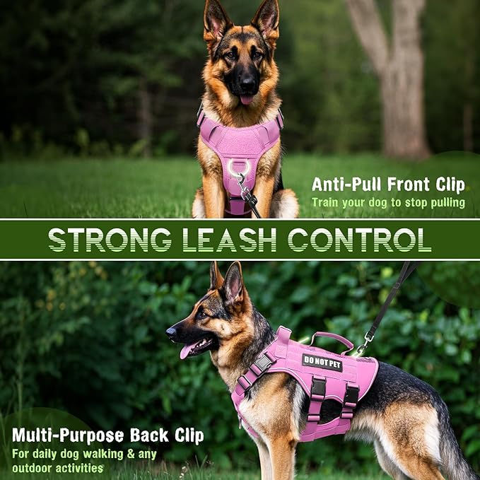 WINSEE Mesh Dog Harness with 10 Pet Patches for Medium Service Dog in Training, Breathable Tactical Molle Vest with Double Handle, Reflective Military Pet Vest for Walking Hiking