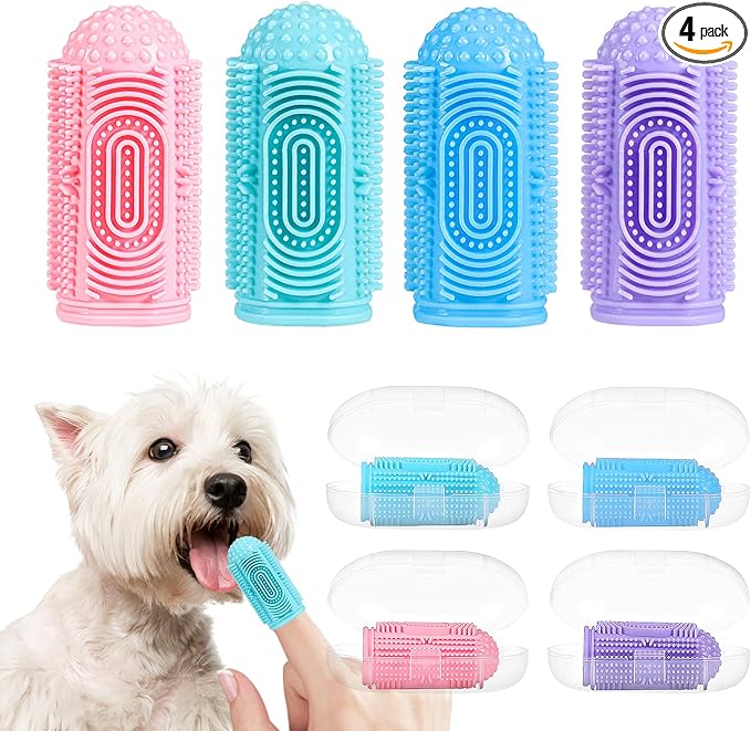 Dog Toothbrush 4 Pack Dog Tooth Brushing Kit Dogs Finger Toothbrush for Teeth Cleaning & Dental Care Cat Toothbrushs Doges Tooth Brush Puppy toothbrushs Pet Toothbrushes Finger Brush