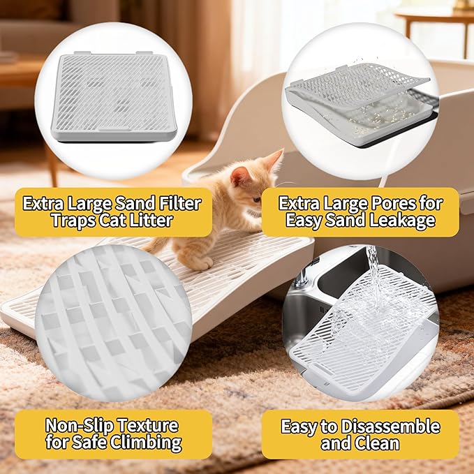 Cat Litter Box Step Ramp, Large Height Adjustable Litter Catcher, Non-Slip Trapping Mat for Kitty, Washable Design for Easy Cleaning, Ideal for Small & Elderly Cats 13.8''×17.3''