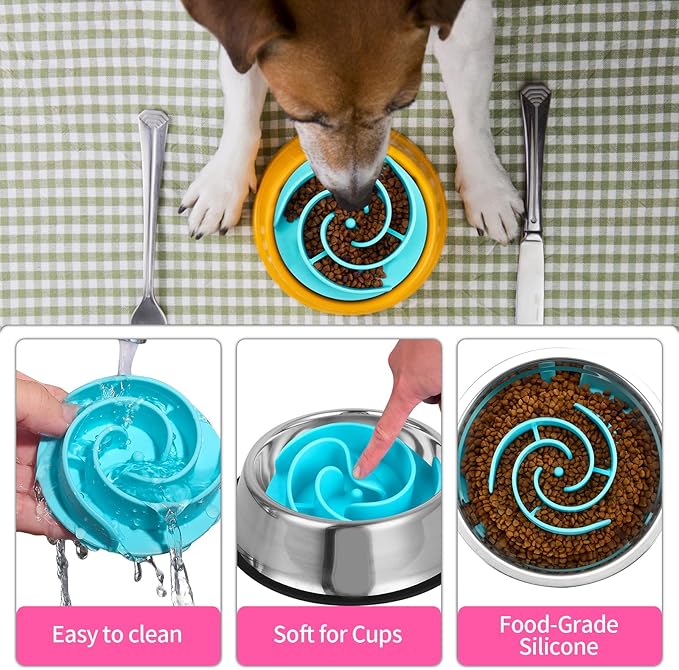 Slow Feeder Dog Bowls Insert, Bestalk Soft Silicone Slow Eating Feeder Insert with Suction Cups for Small, Medium and Large Dogs, Fit into Basic and Elevated Dog Bowls, Teal