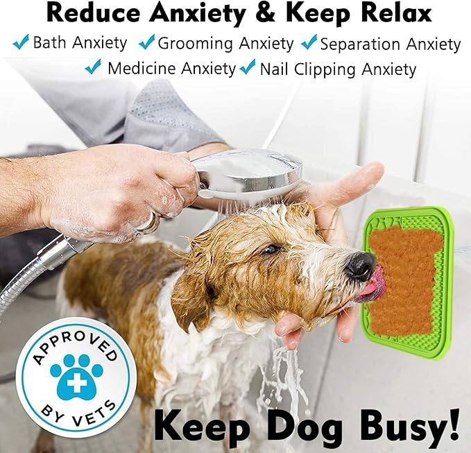 Lick Mat for Dogs, 2 Pcs Dog Lick Mat with Suction Cups for Anxiety, Peanut Butter Dog Licking Mat Slow Feeder Dispensing Treater Lick Pad for Dogs Cats Grooming Bathing and Training