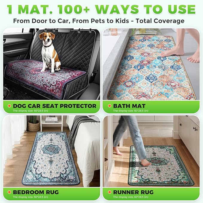 Hompet 2 Pack Super Absorbent Dog Door Mat for Muddy Paws, Washable Pee Pads for Dogs, Reusable Puppy Training Pads, Quick Dry Non-Slip Pet Entryway Rug, Leak-Proof Potty Pad for Indoor Floors 20x60