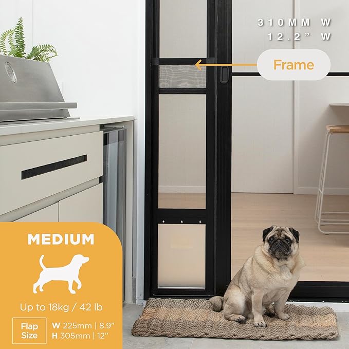 Hakuna Pets V2 Patio Pet Door Screen Insert Panel for Sliding Doors, Fits Door Track Min Ht 59.05" to Max Ht 84.25",UV Resistant Mesh, Locking Magnetic Dog Door, Easy Install and Removal,Medium,Black