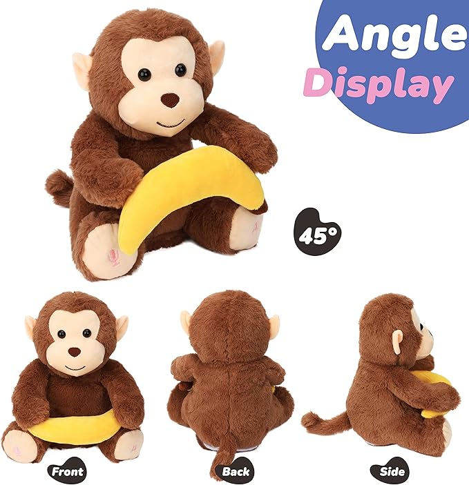 Hopearl Peek A Boo Monkey with Banana Interactive Repeats What You Say Plush Toy Musical Singing Talking Stuffed Animal Adorable Electric Animate Birthday Festival, Brown, 11''