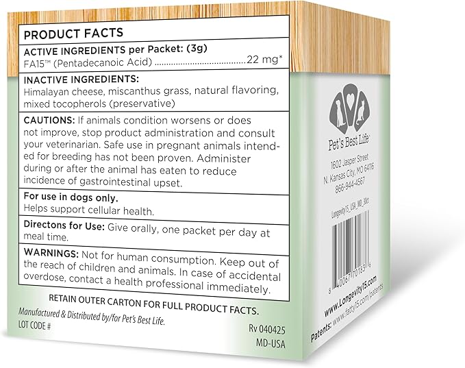 Yummy Combs Longevity15 – C15:0 – Fatty Acid Health Supplement for Dogs – Healthy Pet Supplies – for Medium Dogs, 1 Pack