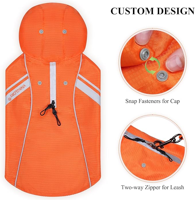 VIVAGLORY Wetoff Dog Raincoat, Rain Coat for Dog All Seasons Adventure, Rain Jacket with Harness Hole & Hood, Reflective Lightweight Waterproof for Doggy & Puppy, XS, Orange