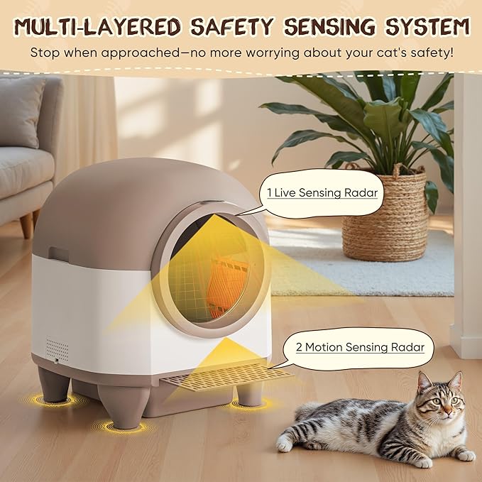 GUNJI Automatic Self-Cleaning Litter Box, 90L Large Capacity for Multiple Cats - APP Controlled with Safety Protection, Included Litter Mat & 1 Roll Garbage Bags (Brown)