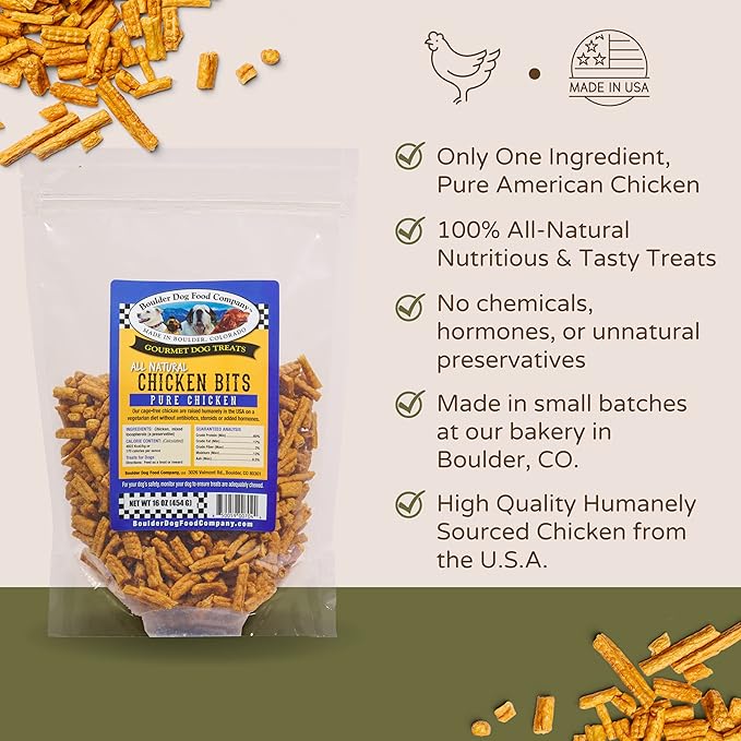 Chicken Bits Pure Chicken Dog Treats - Vet Approved, Natural, Grain Free, Healthy 16oz