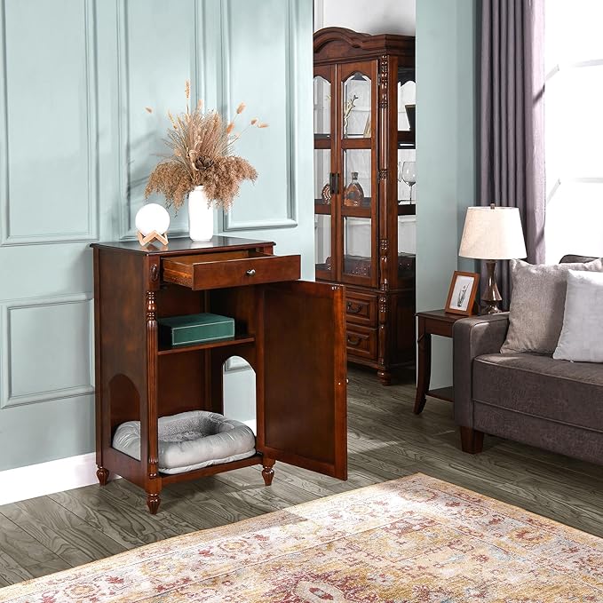 Solid Wood Cat Litter Box Enclosure, Hidden Litter Box Furniture, Wooden Pet House Storage Cabinet, Wooden Floor Cabinet for Hallway, Entryway or Living Room Home Decor, Cherry Walnut