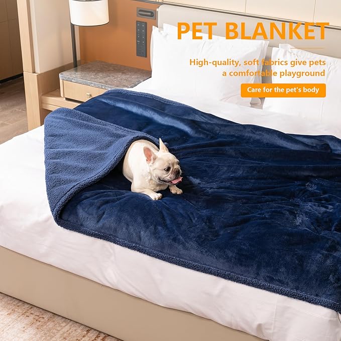 Waterproof Dog Throw Blanket Reversible Pet Fleece Blankets Bed Cover Dark Blue Puppy Blankets Leakproof Sofa Couch Washable Cover Cat Pet Blanket for Warm-Navy Blue,S-40x28in