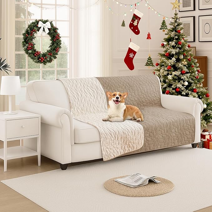 Waterproof Dog Bed Cover, Non-Slip Dog Blanket for Couch, Couch Covers for Dogs Washable, Pet Blanket for Furniture, Pet Bed Mat for Sofa, Car, Couch Protector (52x82 Inch, Khaki)