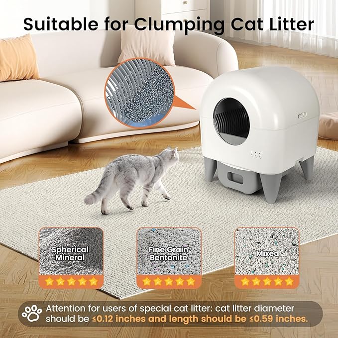 ECORUI Self Cleaning Litter Box,Automatic Cat Litter Box for Multiple Cats, with Safety Protection, App Control,2 Roll Cat Litter Liners White