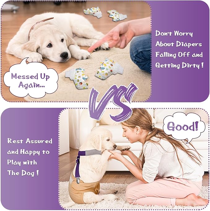 Saintrygo 2 Pcs Dog Suspenders for Diapers Female Male Belly Bands Canine Harness Keep Diaper on Your Pet for Small Medium and Large Dogs (Black,Purple,Medium)