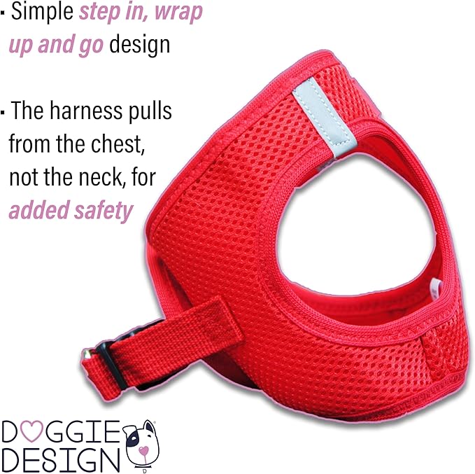 Doggie Design Dog Harness - No Choke Dog Harness, Dog Vest, Mesh Polyester, Pet Harness, Simple Step in and Go Design, Harness for Dog - Red, 3X-Large