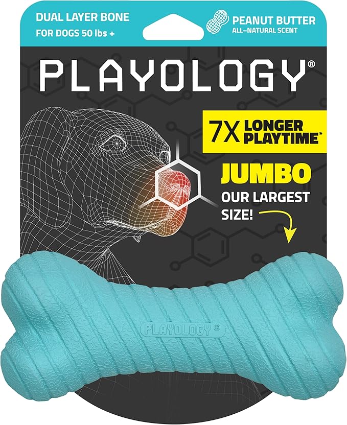 Playology Dog Toys | Dual Layer Bone Durable Chew Toy Bone for Dogs | Jumbo Peanut Butter Scented Toy - Easy to Clean and Made from Non Toxic Materials