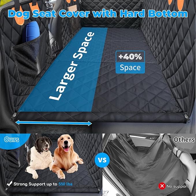 URPOWER Back Seat Extender for Dogs - Hard Bottom Dog Car Seat Cover Holds 550 lbs, Waterproof Dog Hammock Dogs Bed for Cars, SUVs, Pet Backseat Protector with Mesh Window & Large Space