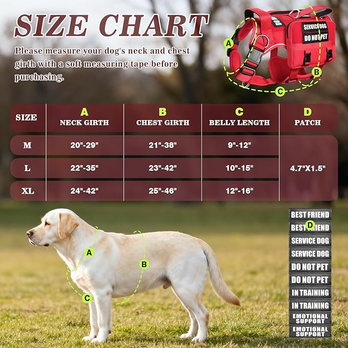Service Dog Vest with Pockets,Medium Dog Harness and Removable Backpack for Training Hiking,Pet Vest with Handle&Molle System for Patches,Red M