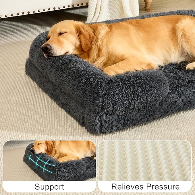 Orthopedic Dog Bed for Extra Large Dogs of Comfortable Memory Foam Pet Bed with Sides,Fluffy Dog Couch Sofa Bed with Anti-Slip Bottom Dark Grey XL