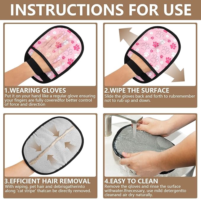 Pet Grooming Gloves Reusable Dog & Cat Hair Remover for Furniture, Car Interiors Multi-Surface Deshedding Tool for Carpets, Bedding & Home Cleaning