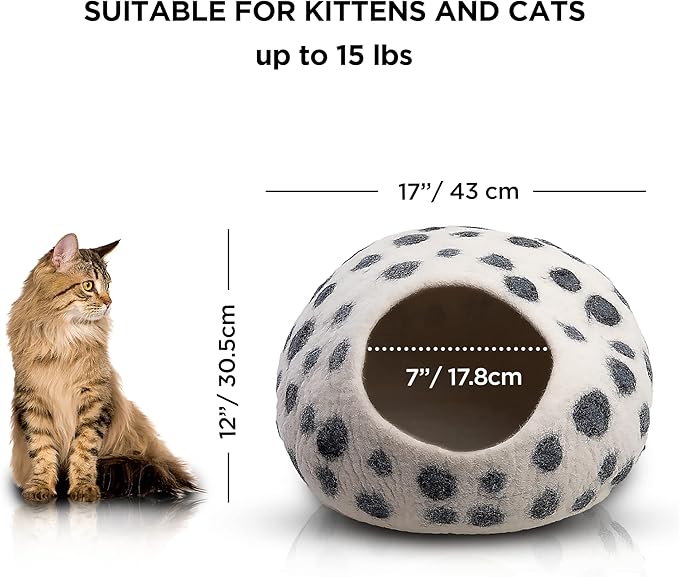 Luxurious Merino Wool Cat Cave Bed - Foldable Hideaway Pod for Indoor Cats - Premium Felt Kitten Beds - Covered Cat House for Ultimate Cozy Comfort by Woolygon