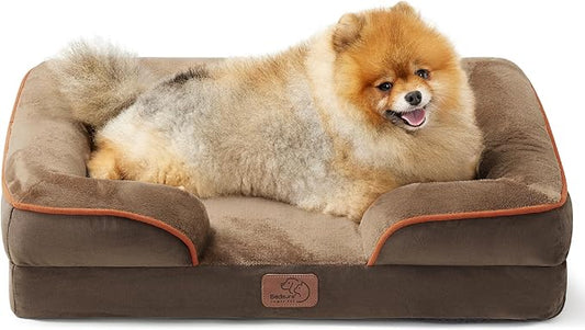 Bedsure Orthopedic Dog Beds for Small Dogs - Washable Small Dog Cat Bed Waterproof, Comfort Pet Couch Sofa with Washable Removable Cover, Pets Bed with Nonskid Bottom, Brown, 24"