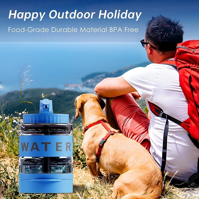 Portable Dog Water Bottle, 77oz Large Travel Water Bowl Dispenser for Dogs Camping Beach Walking Essentials, Blue